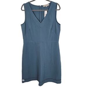LOFT Dress V Neck Dress Knee Length Dress Sleeveless Dress Women 14T Blue NEW
